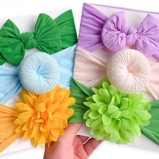 宝宝发带 欧美儿童尼龙无痕宽头巾 新品 婴儿蝴蝶结头饰3pcs套装