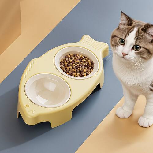 双碗打翻狗狗保护宠物碗护塑料食盆猫咪斜口饭碗粮碗食碗颈椎喝水