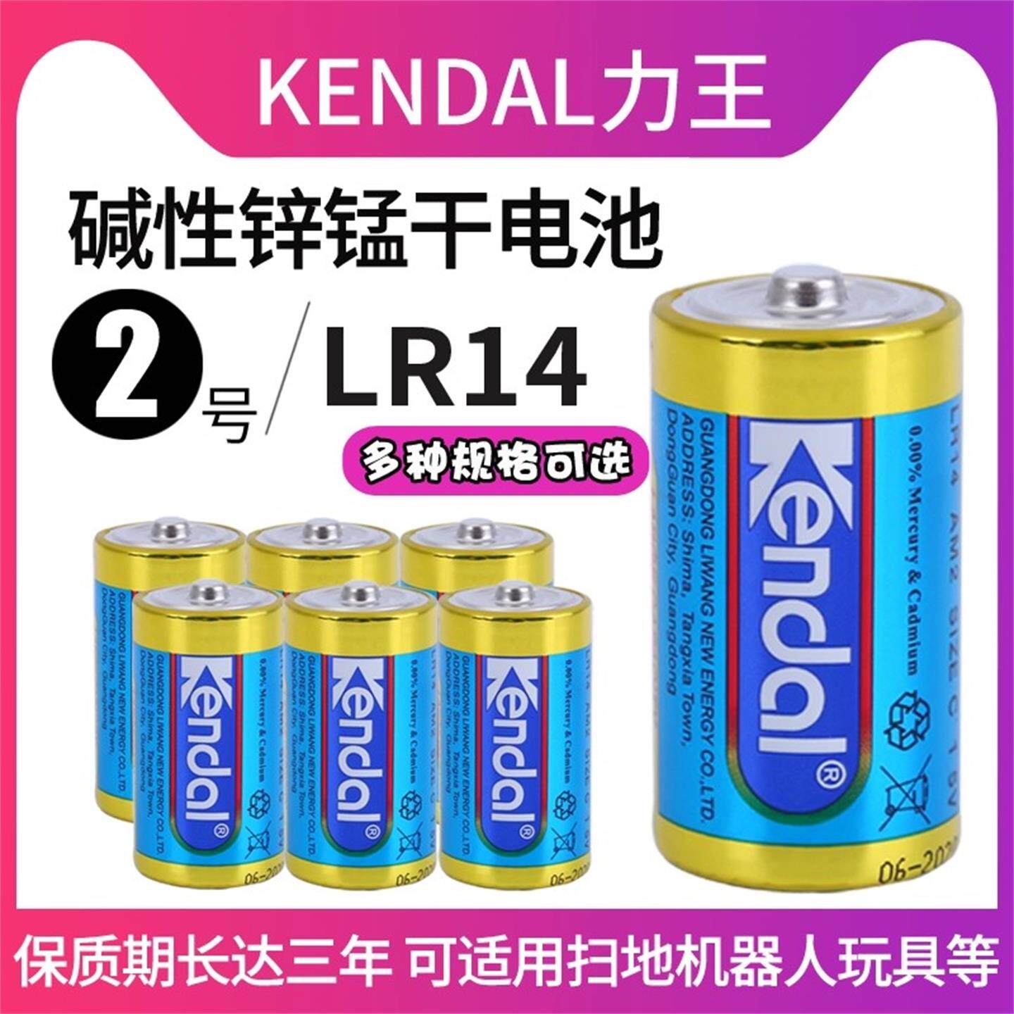 kendal力王2号电池 二号LR14碱性中号手电筒费雪玩具面包超人花洒扫地机器人手电筒收音机电池三号通用2号