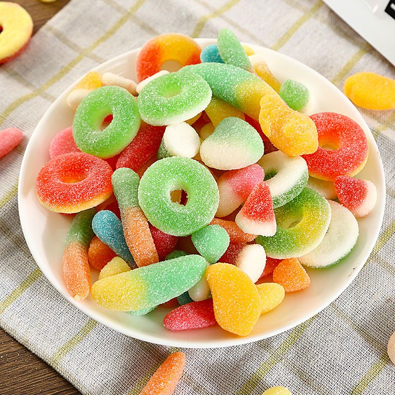 酸砂爆浆涂油水果味橡皮糖软糖果五彩混搭解馋休闲零食年货