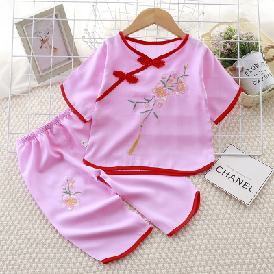 夏女宝宝绵绸套装汉服家居服七分