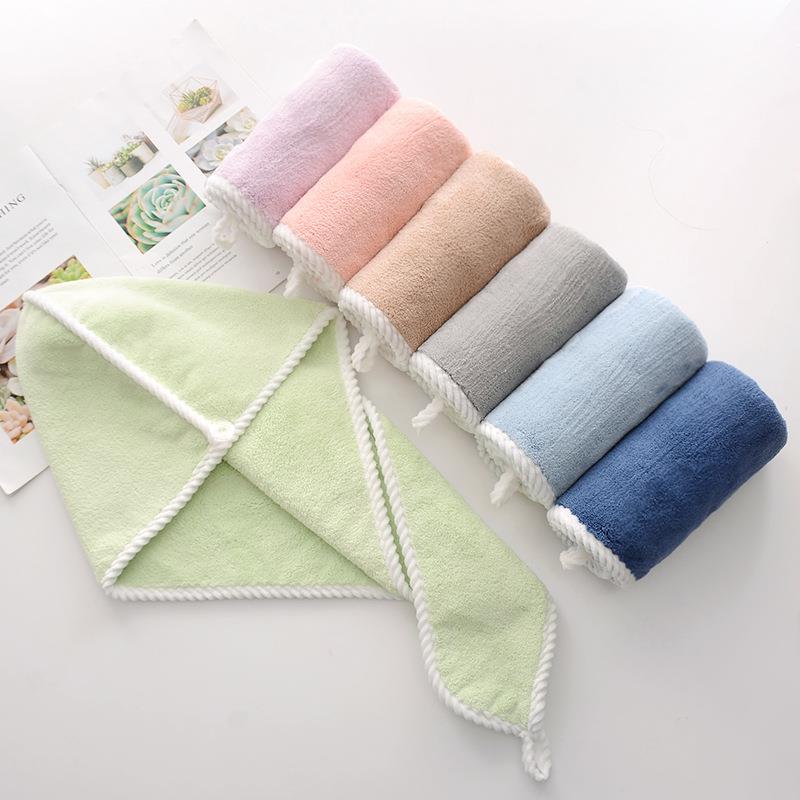 珊瑚绒麻花包边速干吸水加厚干发帽女超细纤维家用包头巾干发巾