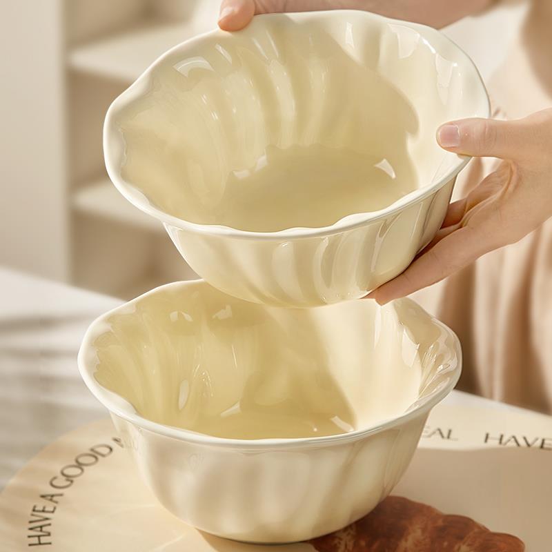 奶油风陶瓷面碗家用2024新款大碗汤碗吃面条碗高颜值汤面碗泡金小