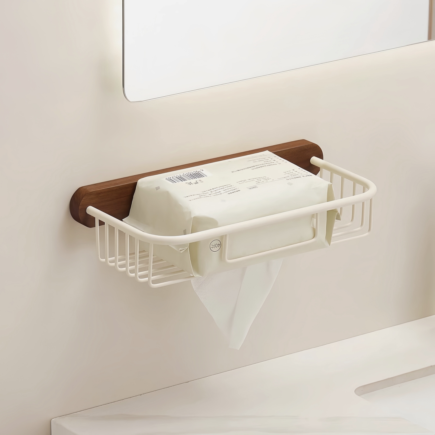 胡桃木卫生间纸巾盒厕所洗漱洗手台免打孔置物架实木洗脸巾卷纸架