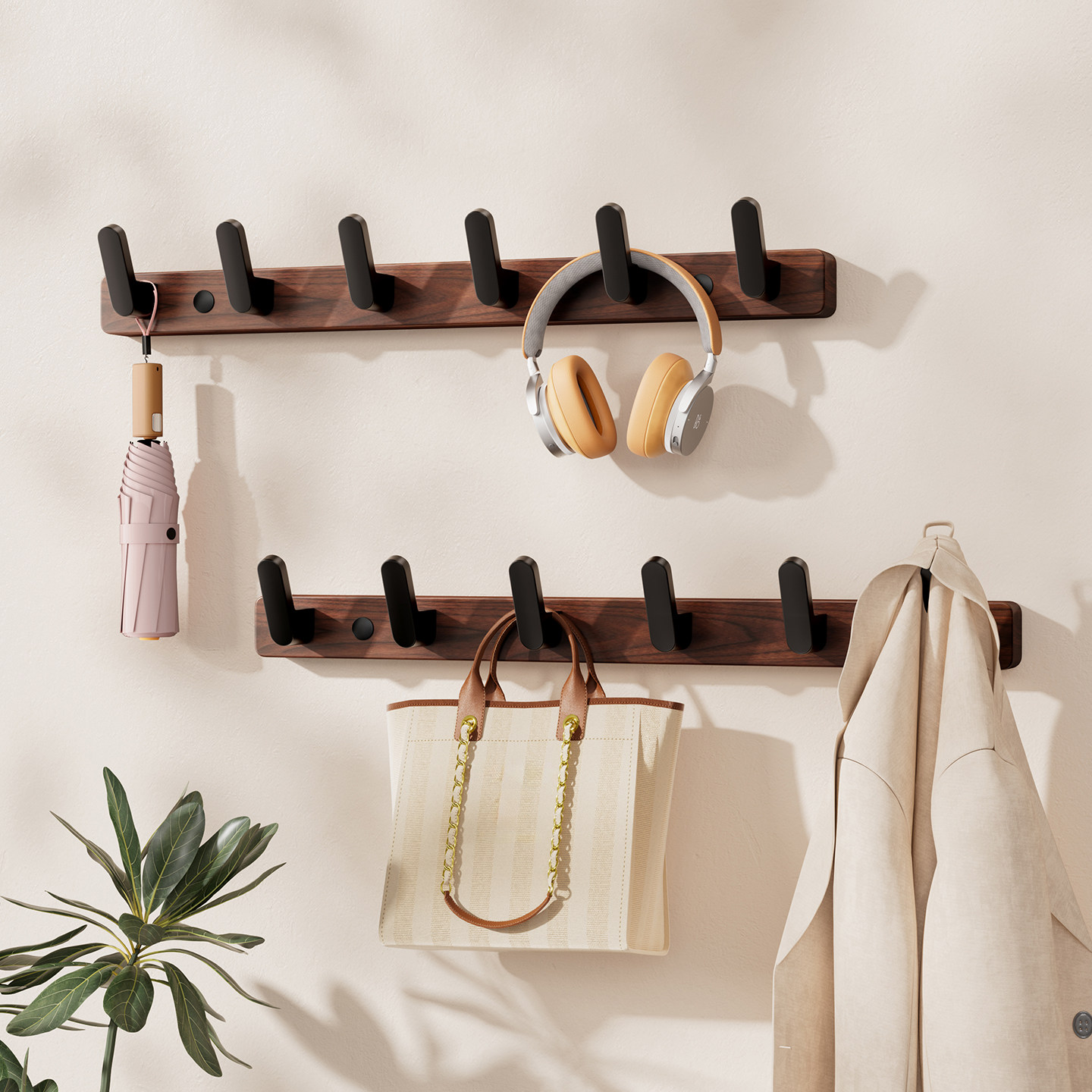 贝佳朗免打孔胡桃木挂钩