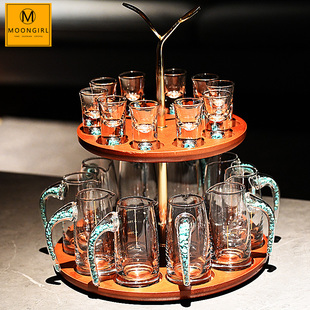 MG轻奢水晶玻璃一两口白酒杯子分酒器装饰摆件收纳置物架家用套装