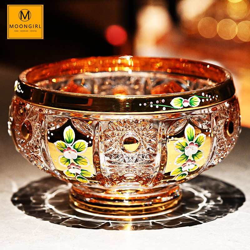 Moongril珐琅镀金水晶玻璃茶几带盖干果糖果盒缸零食水果盘盅摆件,餐饮具,果盆/果盘/果篮,淘宝优惠券,粉丝福利购,淘宝优惠卷