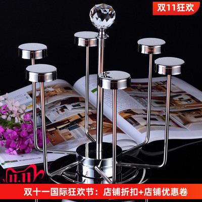创意不锈钢水杯架时尚茶杯架 6头旋转倒挂杯架 沥干架 水杯架