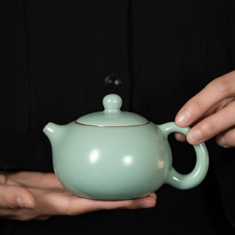 汝窑西施壶陶瓷功夫茶具泡茶壶单壶豆青汝瓷开片可养轻奢泡茶器
