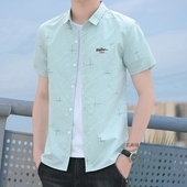 短袖 韩版 印花衬衫 拓丽雅男士 夏季 新款 潮流衬衣青年休闲刺绣薄寸衫