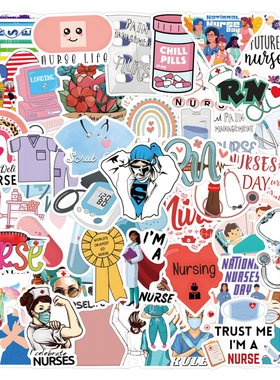100张Nurses 护士节贴纸医护人员卡通贴纸装饰笔记本头盔相框画手账保温杯吉他冰箱拉杆箱防水贴纸