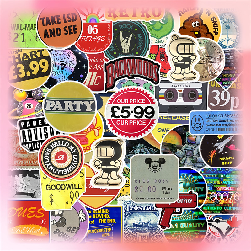50张高颜值美式复古标签涂鸦个性贴纸装饰笔记本头盔相框画手账保温杯吉他衣柜收纳箱拉杆箱手机贴纸防水pvc,3C数码配件,笔记本个性小贴纸,淘宝优惠券,粉丝福利购,淘宝优惠卷