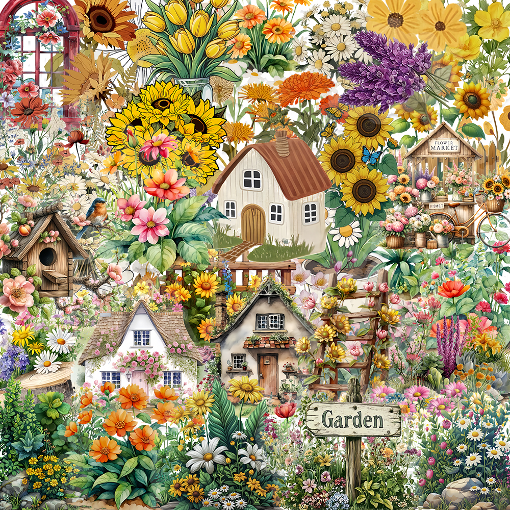 小清新花朵房子贴纸透明PET