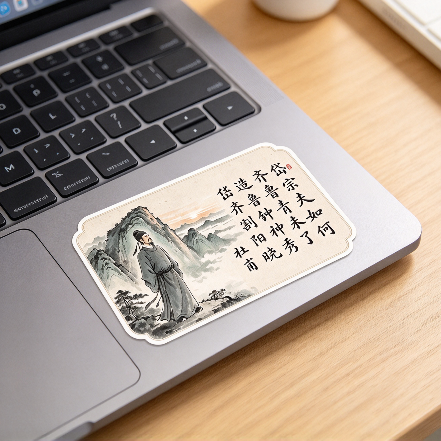 古诗50张古风山水书法不干胶贴纸