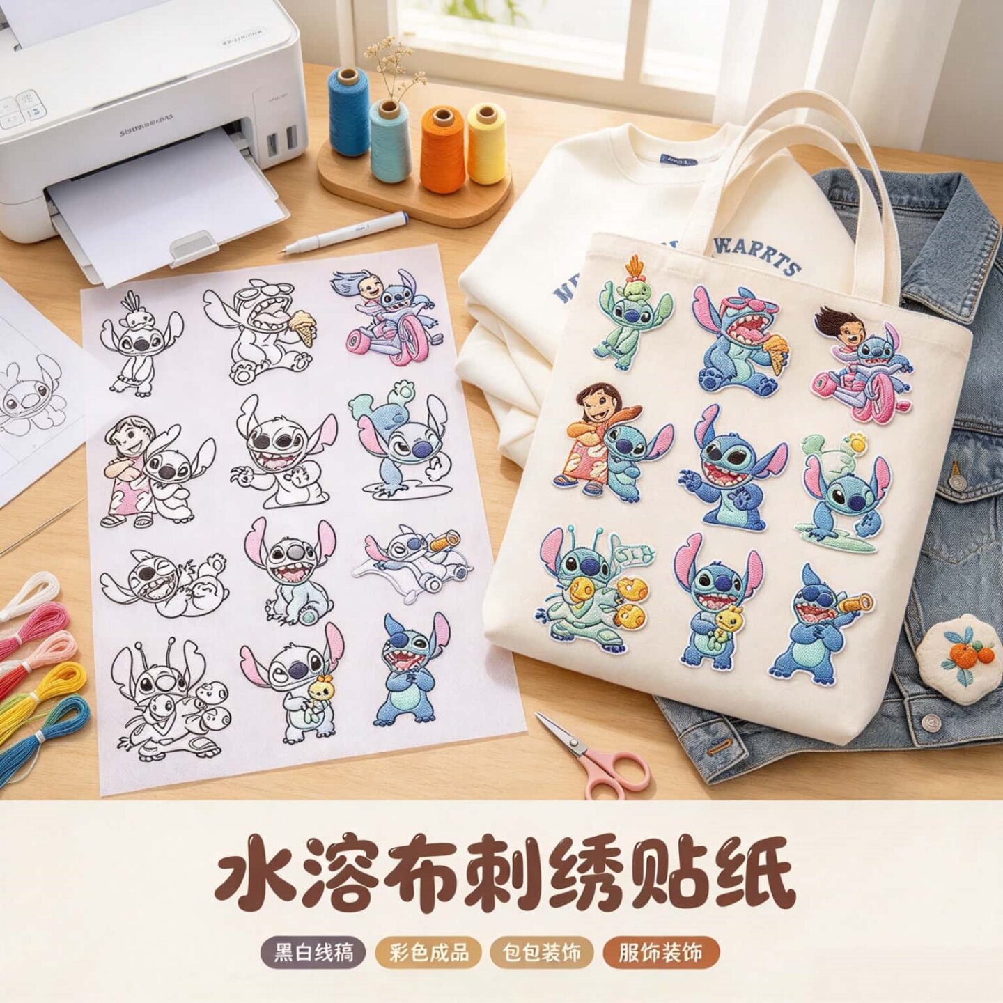 史迪仔水溶刺绣贴纸可打印易溶解