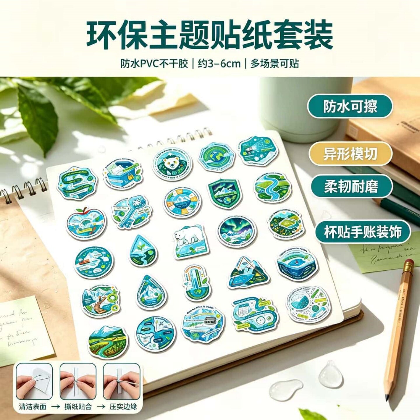 50张环保主题防水不重贴纸套装贴