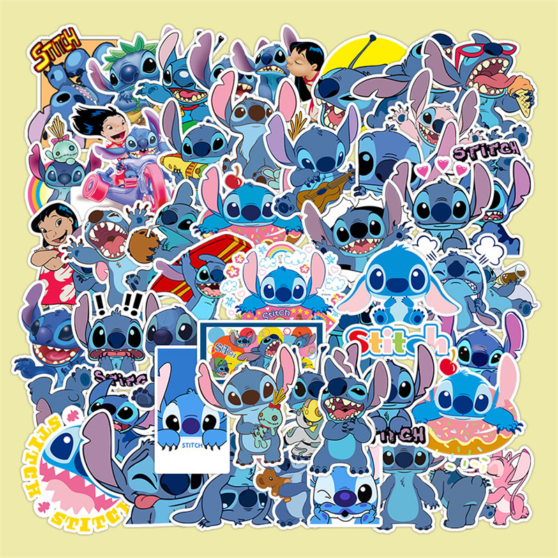 50张星际宝贝史迪仔Stitch卡通儿童奖励贴纸涂鸦装饰笔记本头盔电动车手账保温杯吉他冰箱拉杆箱贴纸防水pvc