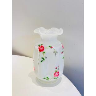 手绘款芬顿花瓶手工吹制玻璃fenton风格花器白紫蓝粉色尤马马同款