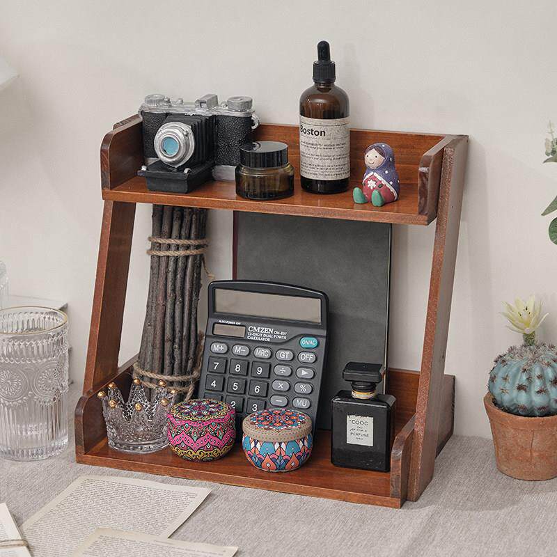 覆古桌面收纳盒杯子化妆品置物柜学生宿舍小书架办公室木制收纳架