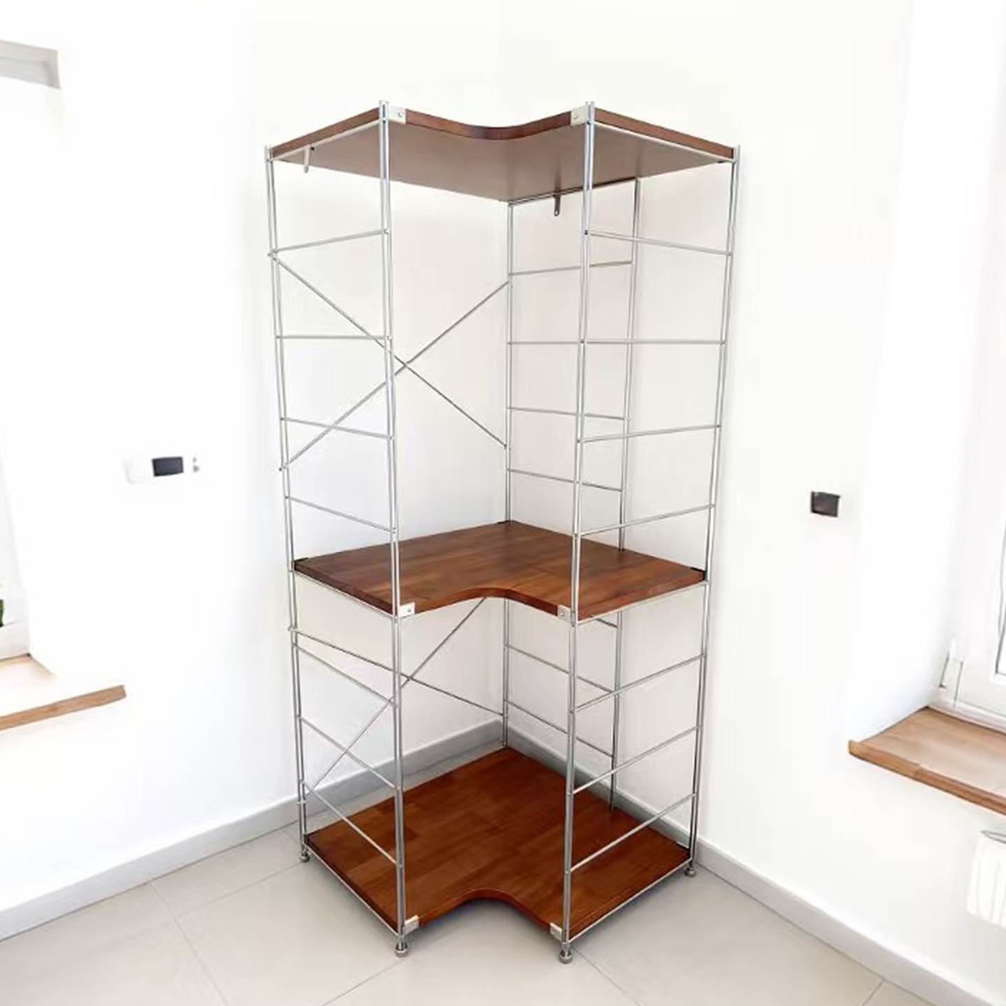 转角衣柜落地卧室家用墙角挂衣架简易衣橱原木风收纳架拐角衣帽架