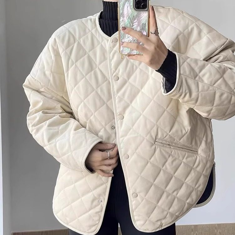 【格纹永恒】TOT北欧风明星同款棉衣绗缝菱形廓形外套 | 老盖女装