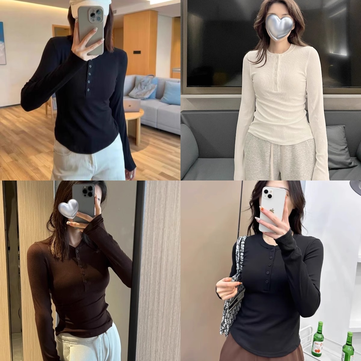 LULU女士亨利5排扣 圆领螺纹打底衫 老盖女装0905