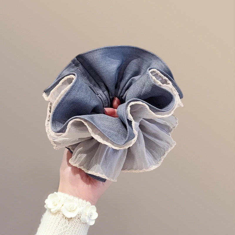 韩国发饰深蓝系多层发绳法式气质撞色网纱发圈女超仙大号绑发头花,饰品/流行首饰/时尚饰品新,发饰,淘宝优惠券,粉丝福利购,淘宝优惠卷