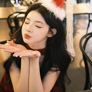 圣诞节帽子头饰生日帽女生发饰大号羽毛飘带发夹拍照道具装扮饰品