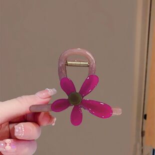 玫红太阳花朵中号抓夹氛围感拍照鲨鱼夹后脑勺盘发夹半扎发卡发饰