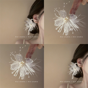 灵动飘逸!唯美蕾丝羽毛发夹!精致少女心侧边夹盘发器百搭头饰女