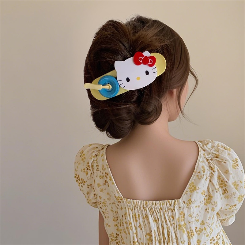 撞色KT猫咪纽扣发夹大号鸭嘴夹半扎盘发夹子发抓发饰品
