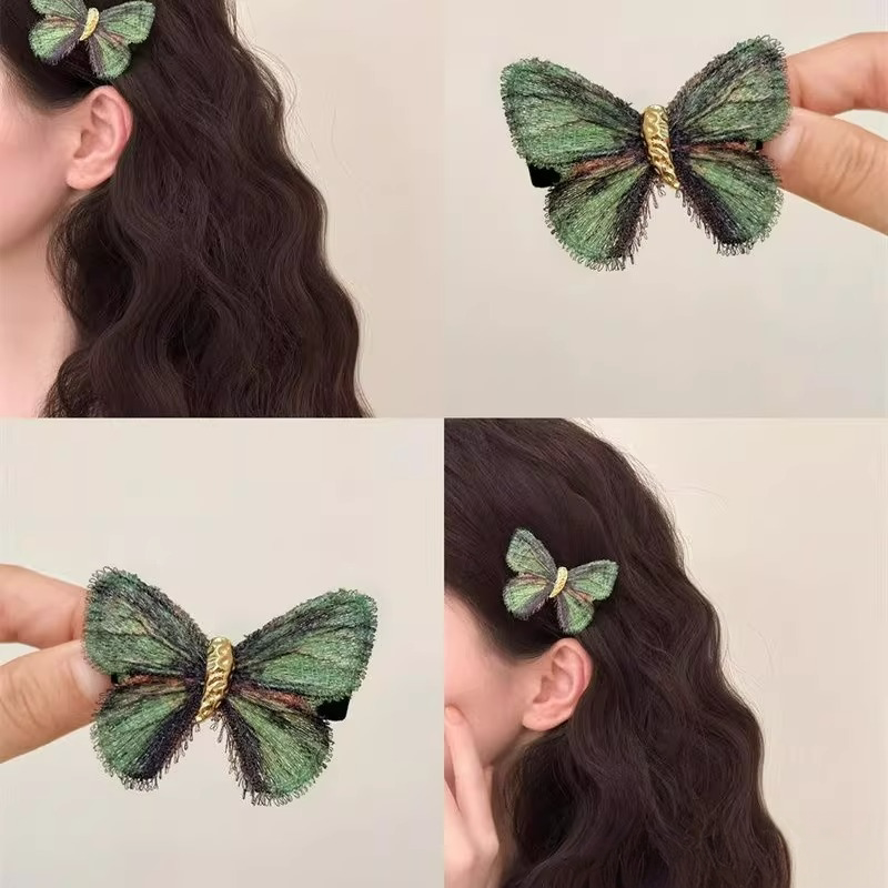 复古刺绣蝴蝶发夹油画风手工发卡边夹鸭嘴夹刘海夹新款发饰女