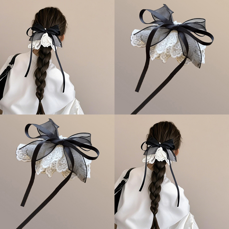 韩国蕾丝裙摆蝴蝶结低马尾发夹2025新款法式甜心公主半扎发头饰女