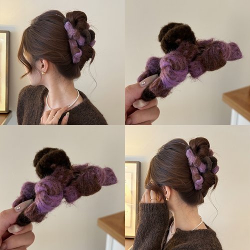 秋冬毛绒蝴蝶结抓夹女2025新款鲨鱼夹大号发量大盘发发夹百搭发饰