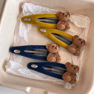 韩国东大门同款可爱植绒小熊发夹网红新款气质百搭刘海夹碎发边夹