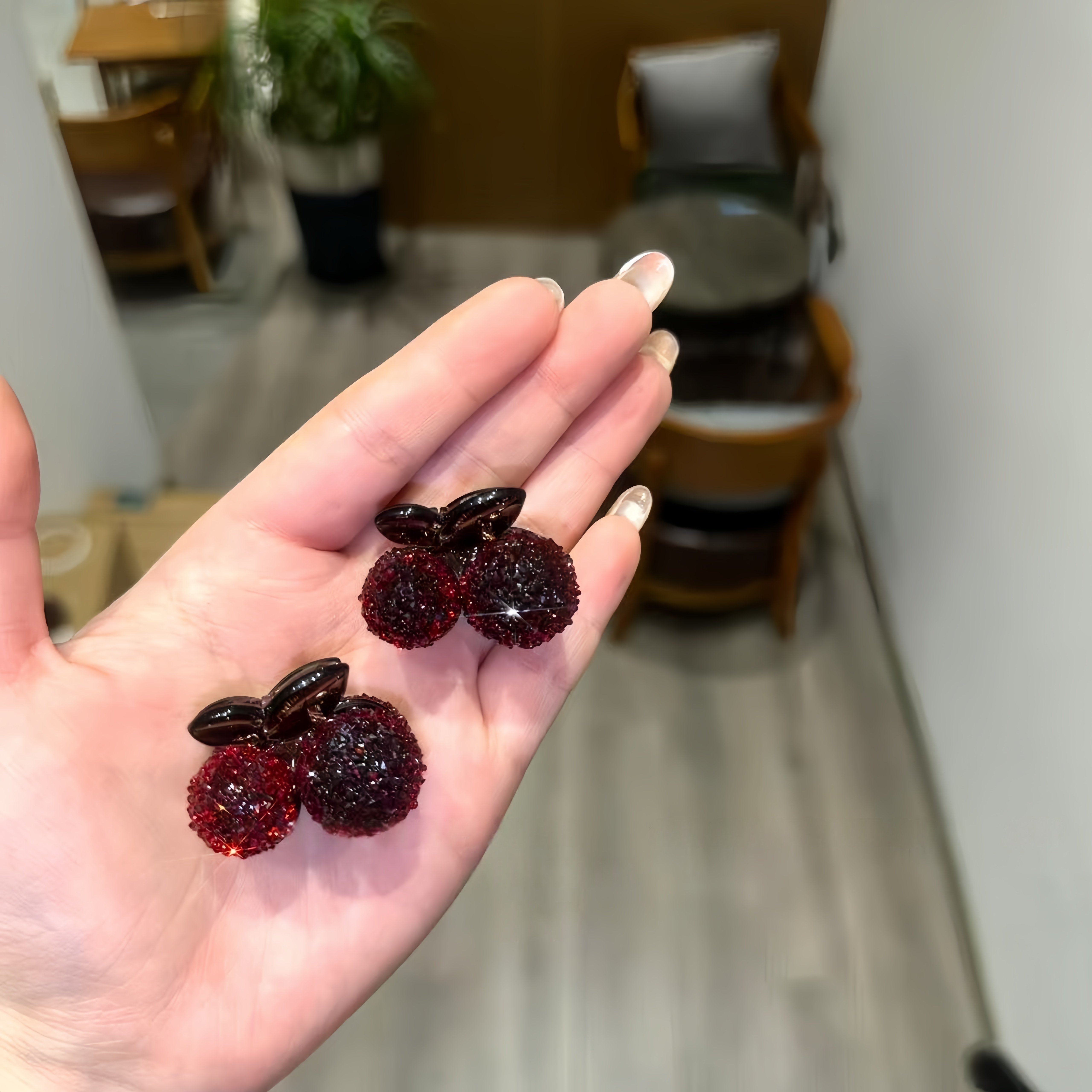 红色水钻樱桃小抓夹网红公主头侧边刘海夹韩版迷你前额编头发夹