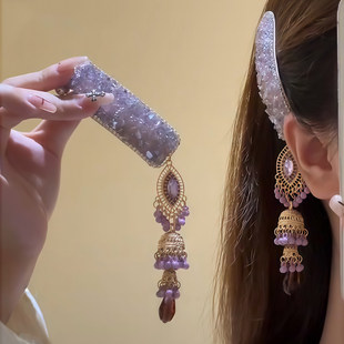 新中式紫色风铃流苏发夹女高级感侧边夹气质刘海夹头饰潮