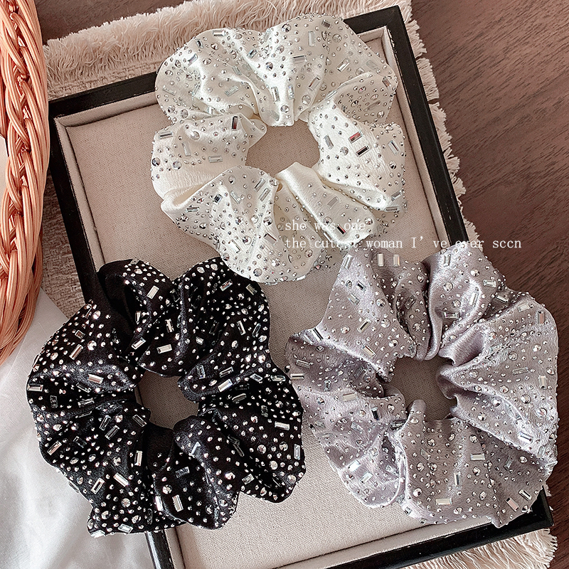 韩国新款高级感满钻水钻气质缎光大肠发圈百搭扎马尾丸子头发绳