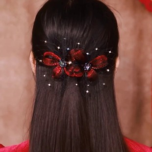 2025新款网纱蝴蝶结弹簧夹发卡女后脑勺优雅一字夹横夹半扎发发夹