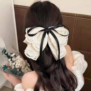 高级感白色蕾丝蝴蝶结马尾抓夹女法式温柔气质百搭头饰后脑勺发夹
