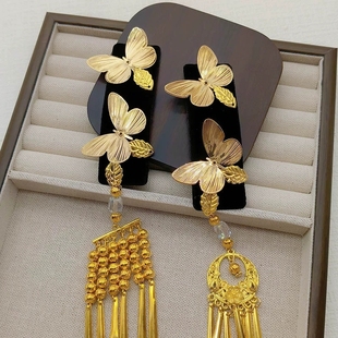 新中式复古金色蝴蝶流苏发夹女夹子古风国风汉服刘海侧边夹发饰品