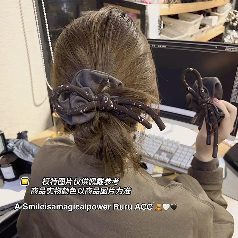 东大门高级复古咖色碎花蝴蝶结大肠发圈洋气显发量头绳丸子头发绳