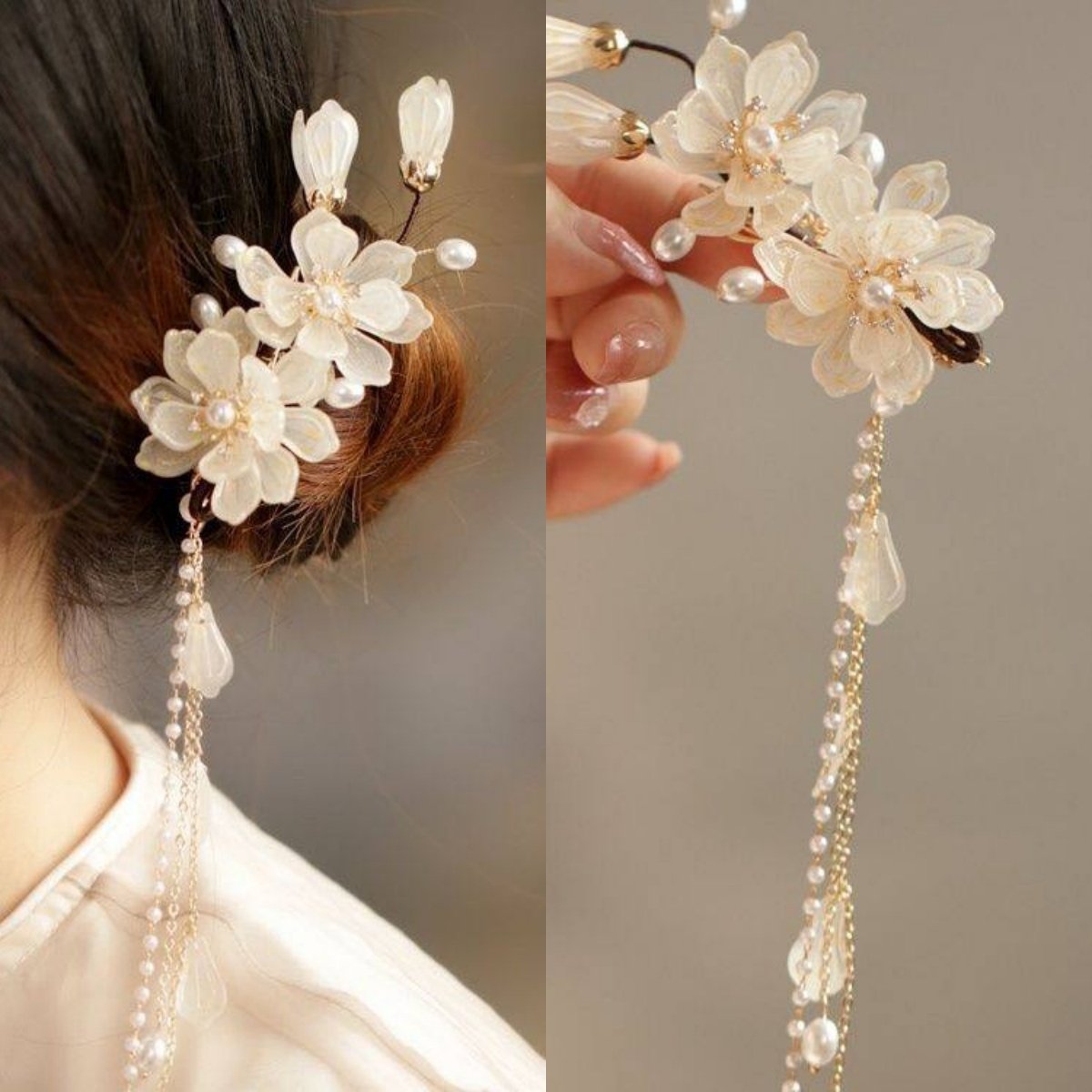 古风汉服超仙花朵流苏发夹古装盘发配饰发卡子古典美旗袍珍珠头饰
