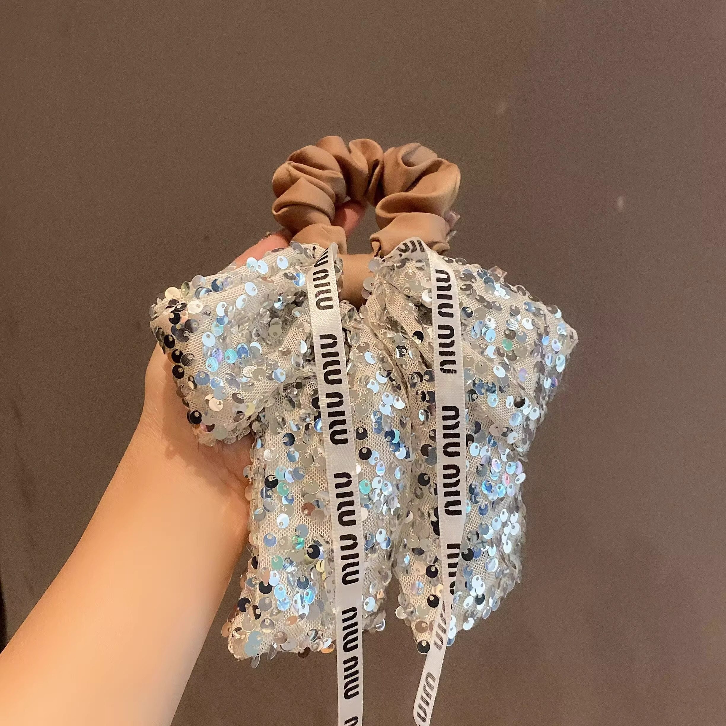 精致欧尼~亮片飘带蝴蝶结缎面发圈名媛气质发饰女扎发女皮筋发绳