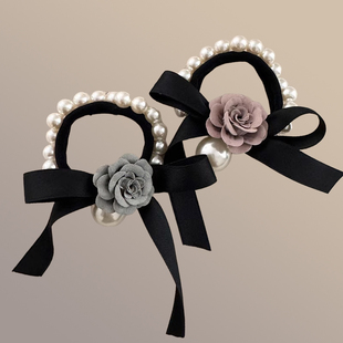 法式 高端皮套高级感 复古玫瑰发圈超仙头绳女网红2024新款