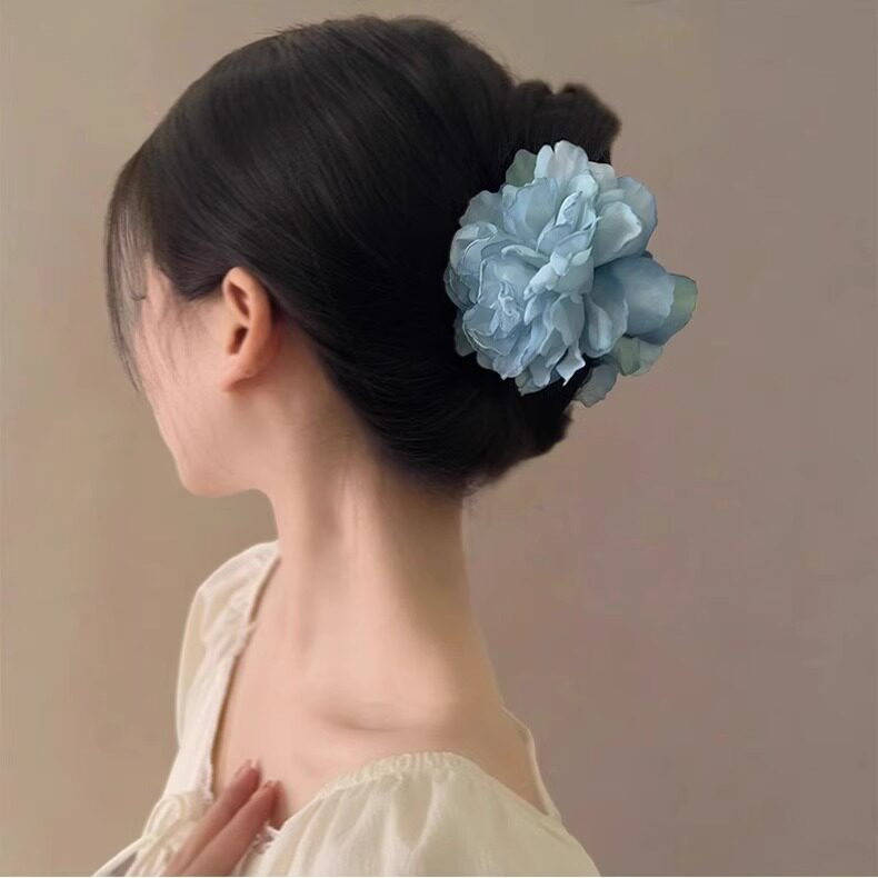 超仙牡丹花发夹春日清冷感纯色仿真花朵边夹女侧边后脑勺发卡发饰