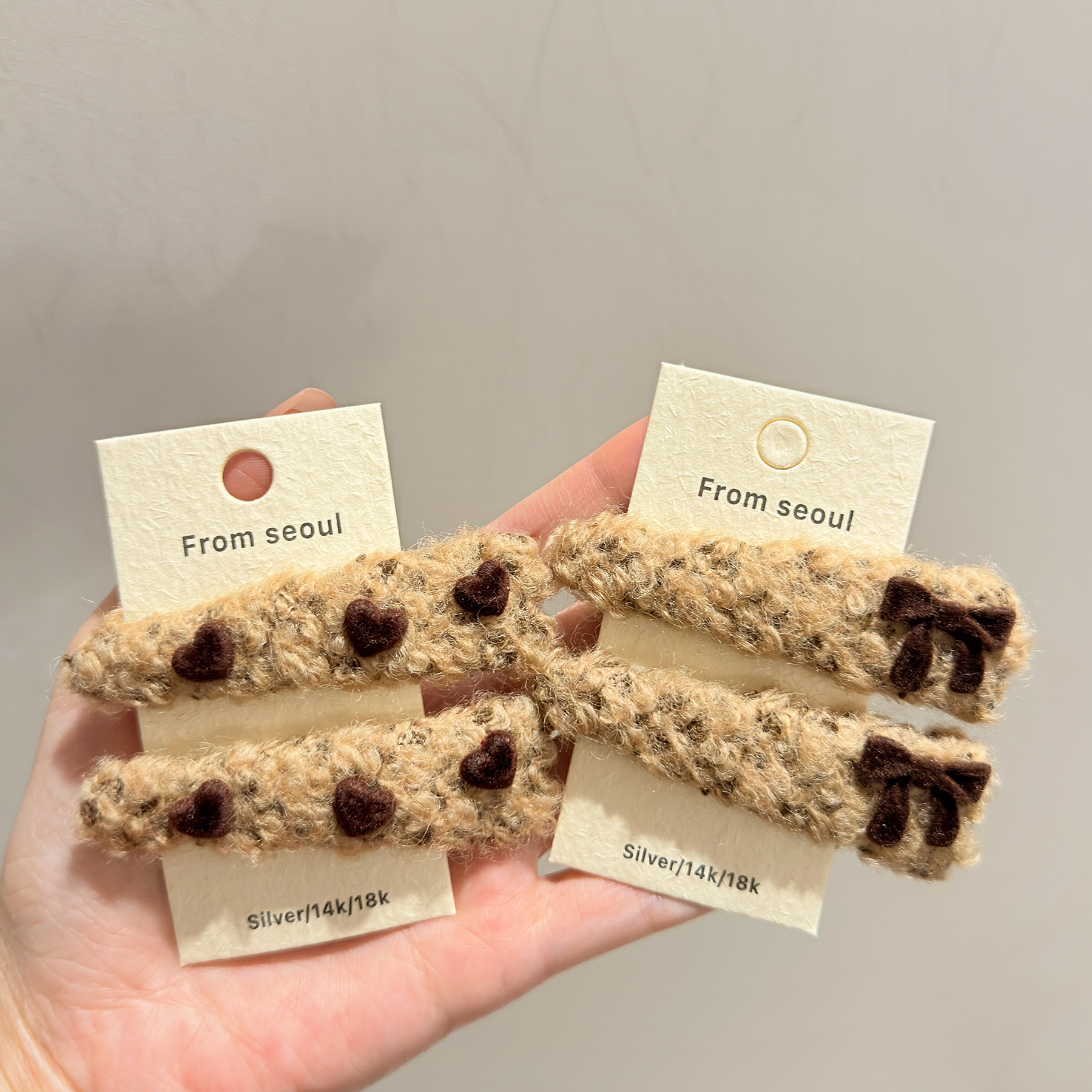 韩国秋冬毛绒爱心蝴蝶结发夹时尚百搭通勤侧边刘海碎发BB夹子