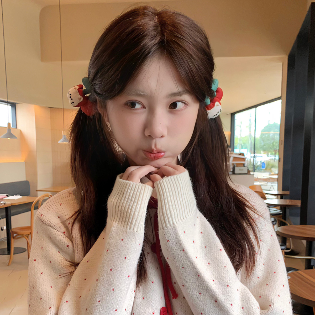 Cherry girl！樱桃猫咪布艺发夹森系少女侧边鸭嘴夹前额发卡发饰