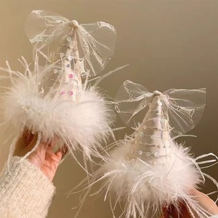 白色羽毛生日帽子发夹头饰女生氛围感拍照道具发夹party发饰