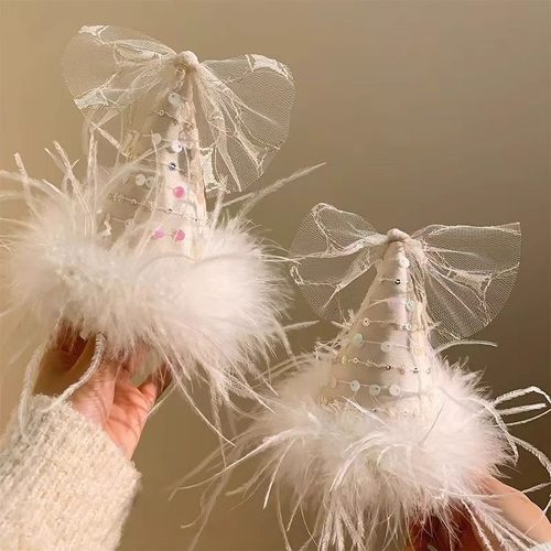 白色羽毛生日帽子发夹头饰女生氛围感拍照道具发夹party发饰